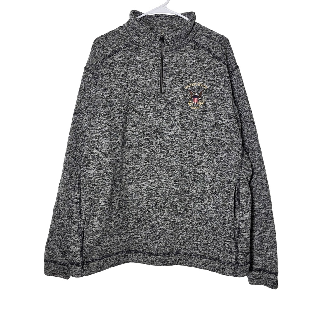 American Sport Excellence US Navy 1/4 Zip Pullover Gray Marled Fleece Large USA